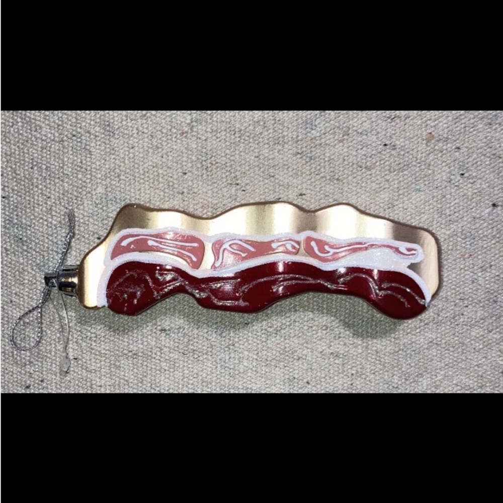 Bacon Food Christmas Tree Ornament Shiny Gold Burgundy Glitter New Gag Gift